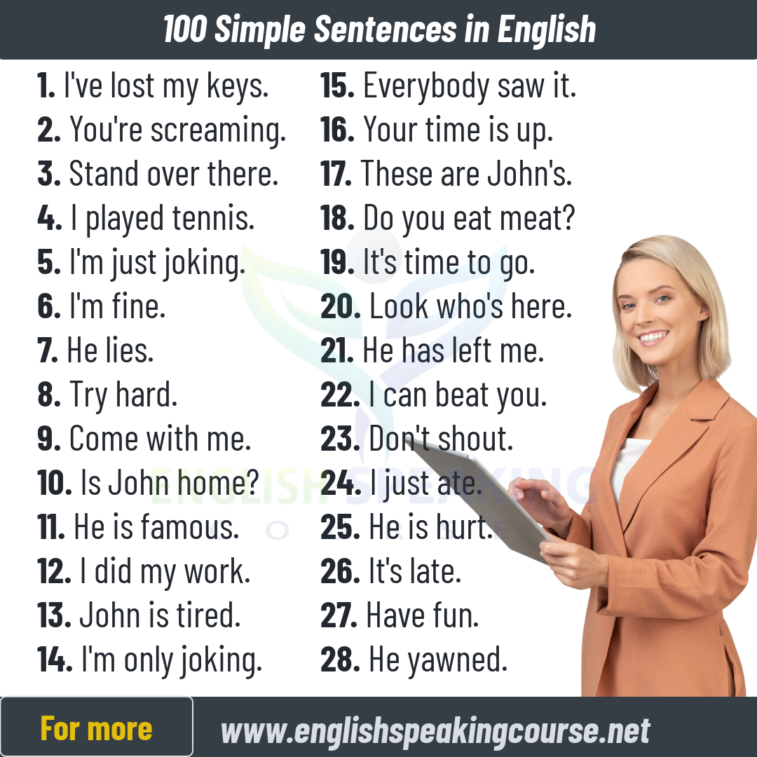 100 Simple Sentences In English Speaking