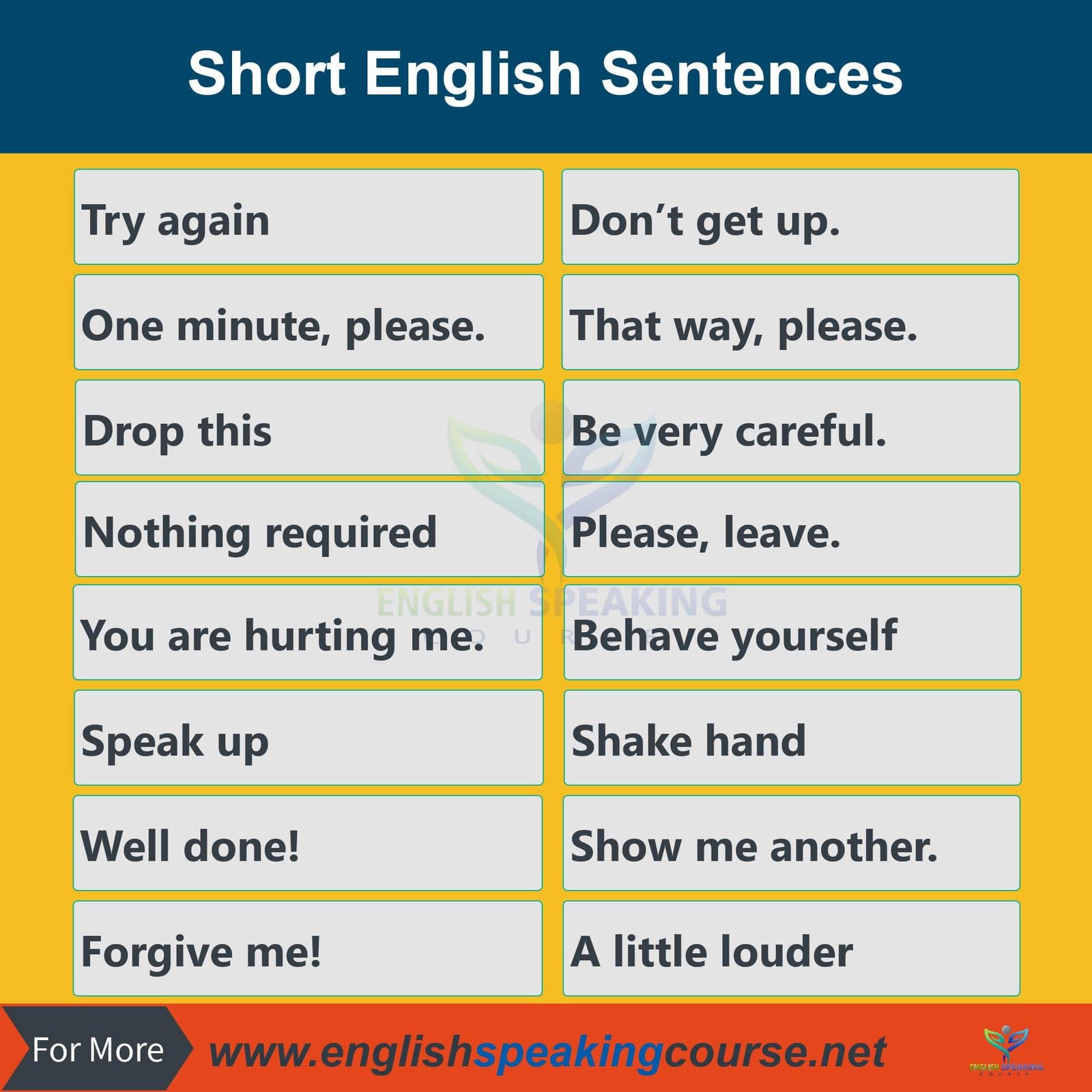 Short phrases. Short sentences. English sentences used in Daily Life. Funny short phrases.