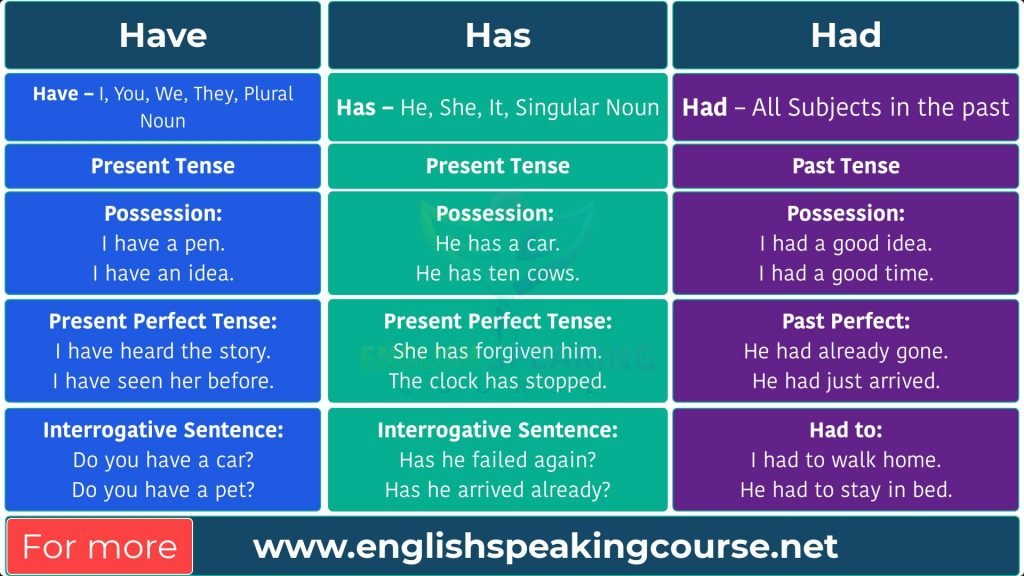 Have Has Had - Basic English Grammar - How to use Have Has Had Correctly