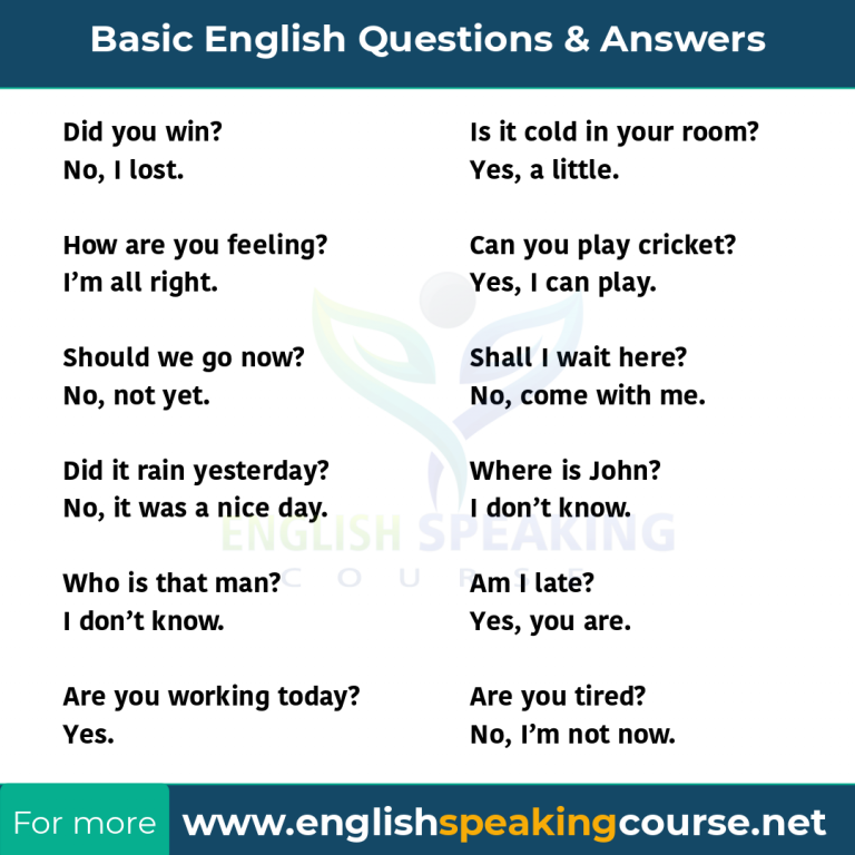 100 Questions & Answers for Daily use - Speaking