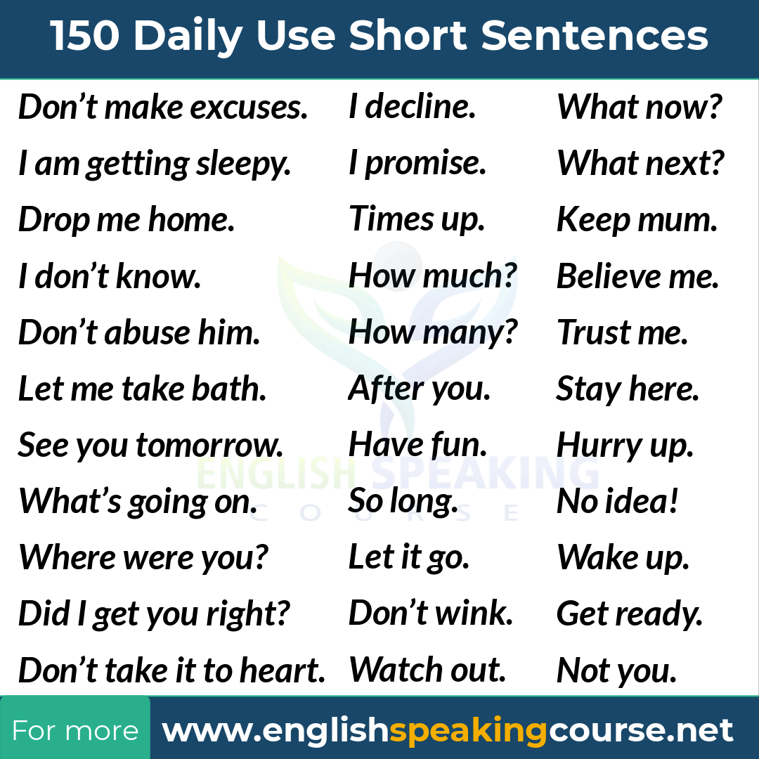 150 Daily Use Short Sentences English Phrases