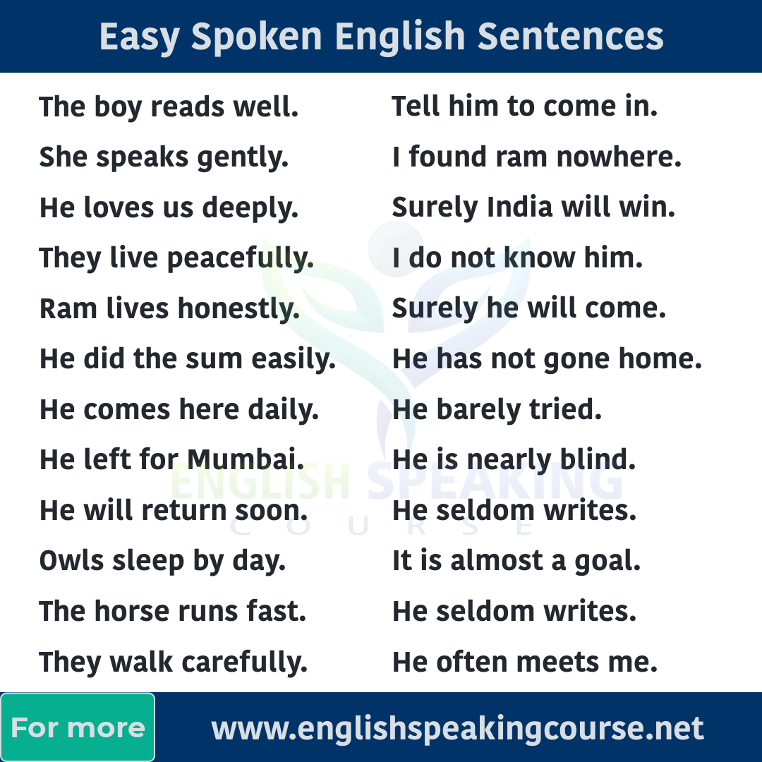 100 Spoken English Sentences - Regular Use Short Sentences
