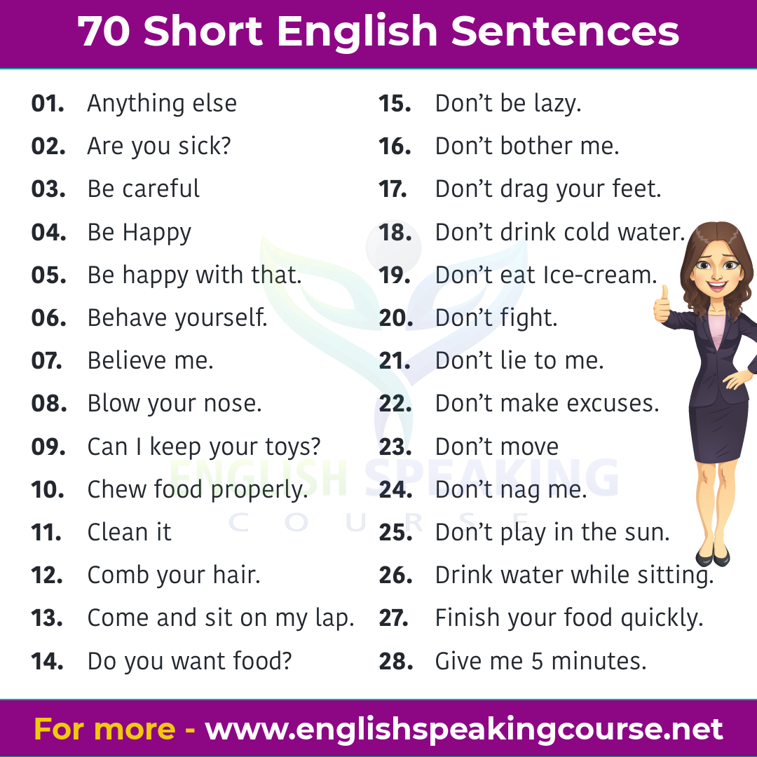70 Small English sentences for Beginners - English Speaking Course