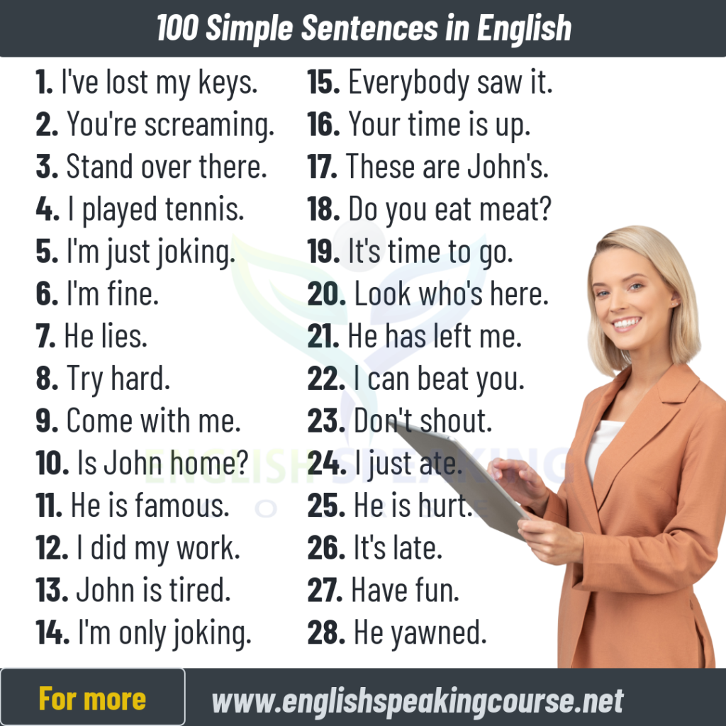 Simple Sentences In English For Class 4