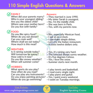 110 Simple English Questions & Answers
